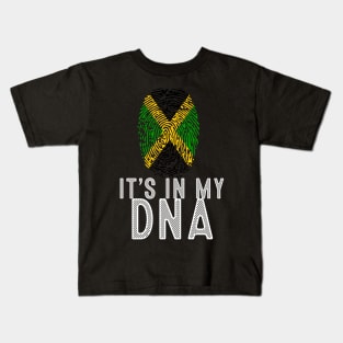 Vintage Patriotic It's In My DNA Jamaica Flag Fingerprint Kids T-Shirt